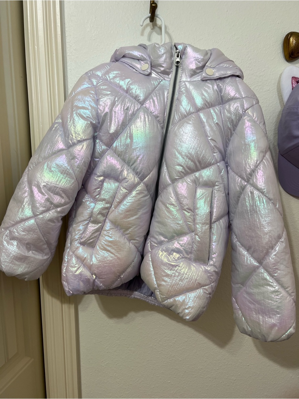 H&M Iridescent Lilac Puffer Jacket with Hood